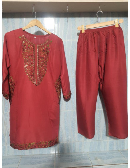 Stitched linen embroidered shirt and trouser