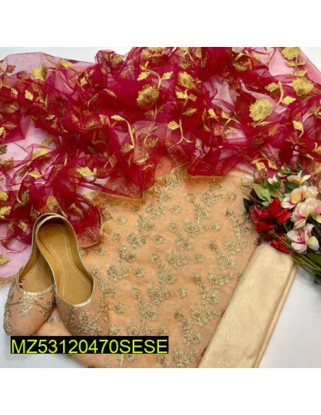 4 Pcs Women's Unstitched Chiffon Embroidered Fancy Dress