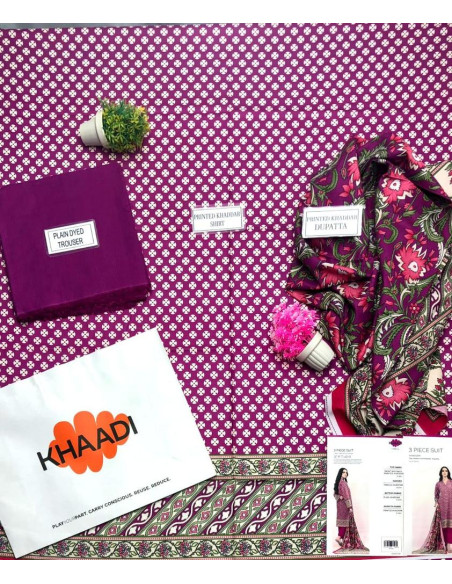 3 pcs women's  khaddar printed suit 