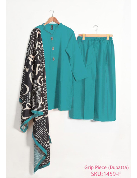 Elegant Women's Stitched Suit in Turquoise - 3 Pcs with Printed Dupatta