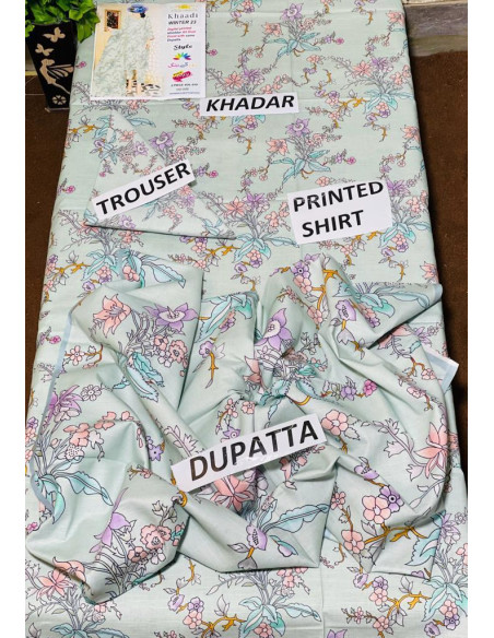 Trendy printed khadar suit 3 pcs