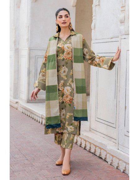 Elegantly Printed Karandi Suit Set in...