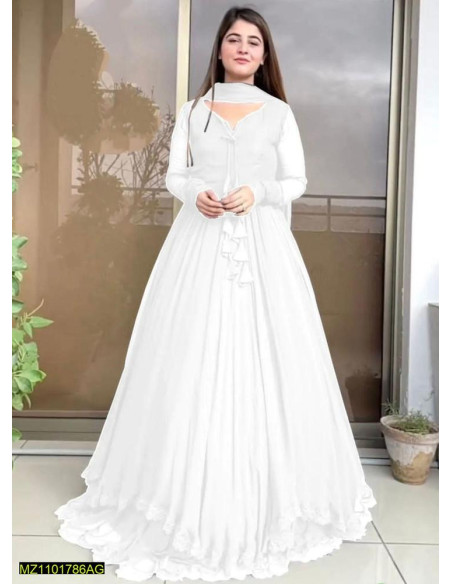 3 Pcs 2 Layered Women's Stitched Chiifon Flare Maxi