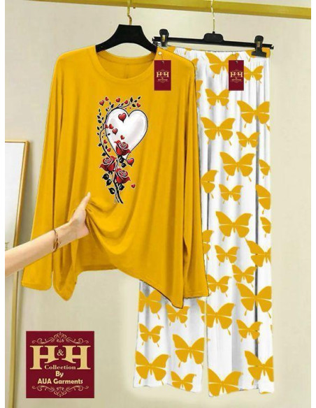 2 Pcs Women's Stitched Printed Night Suit