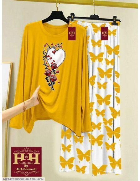 2 Pcs Women's Stitched Printed Night...