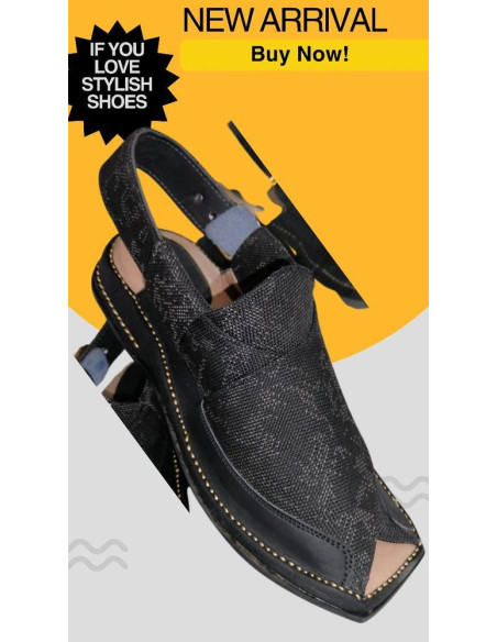 Men's Leather Textured Peshawari Chappal