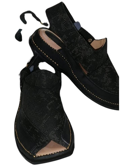 Men's Leather Textured Peshawari Chappal