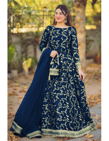 4 Pcs Women's Stitched Shamoz Silk Embroidered Maxi Suit