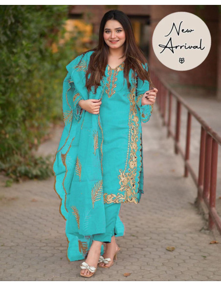 Stylish Organza Embroidered Suit Set for Women