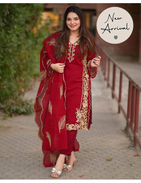 Stylish Organza Embroidered Suit Set for Women