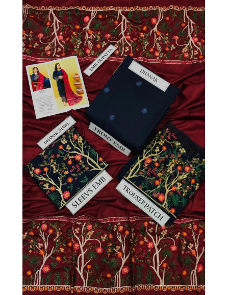 3 Pcs Women's Unstitched Embroidered...