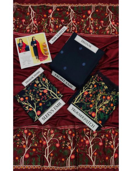 3 Pcs Women's Unstitched Embroidered Suit