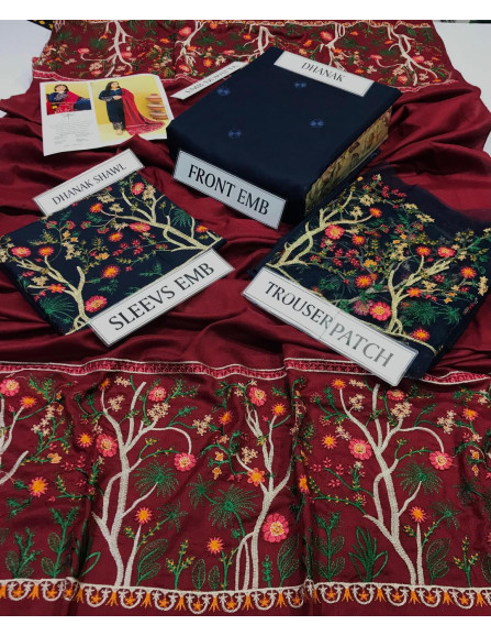 3 Pcs Women's Unstitched Embroidered...