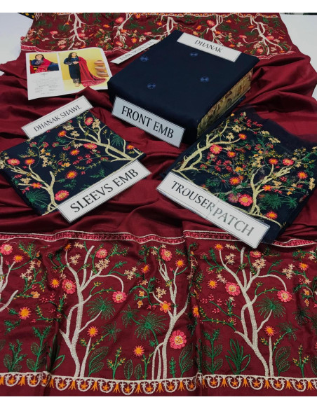 3 Pcs Women's Unstitched Embroidered Suit