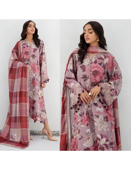 3 Pcs Women's Unstitched Digital Print Suit