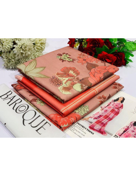 3 Pcs Women's Unstitched Digital Print Suit