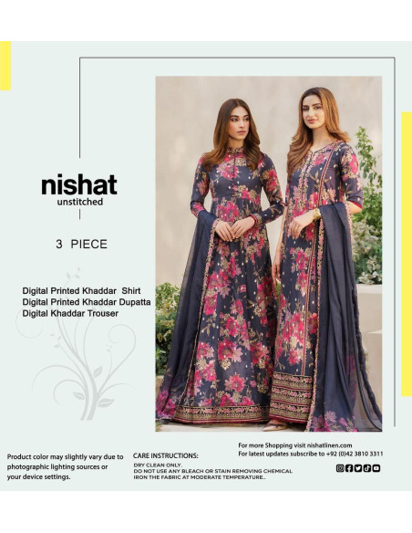 Stunning Black Digital Print Suit - 3 Pcs Khaddar Ensemble