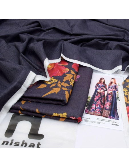 Stunning Black Digital Print Suit - 3 Pcs Khaddar Ensemble