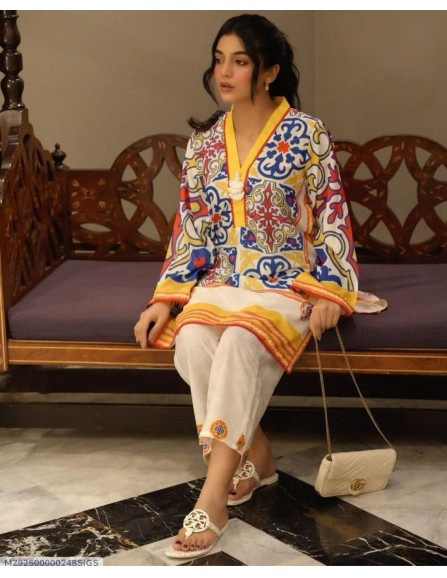 2 Pcs Women's Stitched Digital Print...