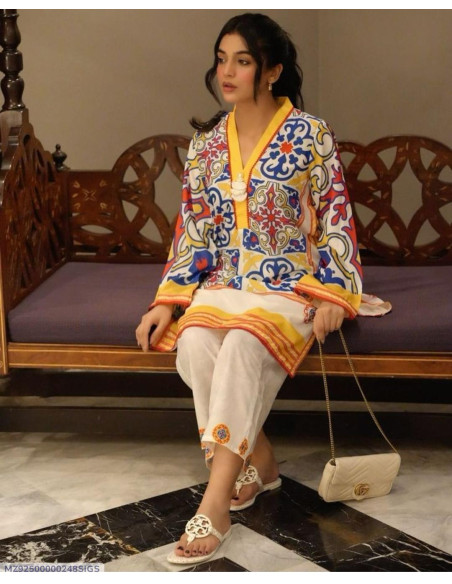 2 Pcs Women's Stitched Digital Print Shirt And Trouser