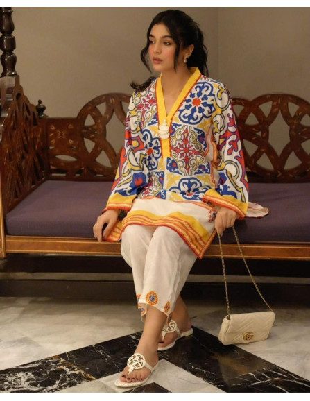 2 Pcs Women's Stitched Digital Print...