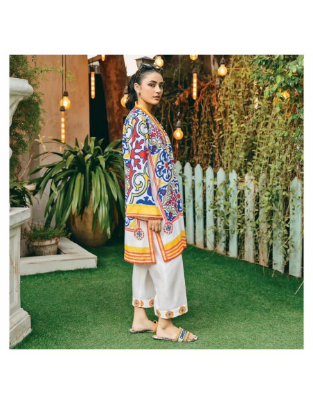 2 Pcs Women's Stitched Digital Print Shirt And Trouser