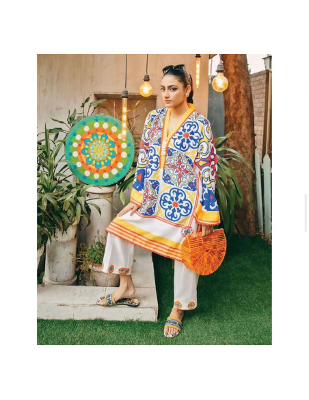 2 Pcs Women's Stitched Digital Print Shirt And Trouser