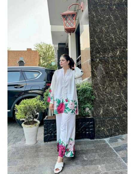 Stylish Women's Stitched Shirt And Trouser Set - Printed Design - 2 Pcs