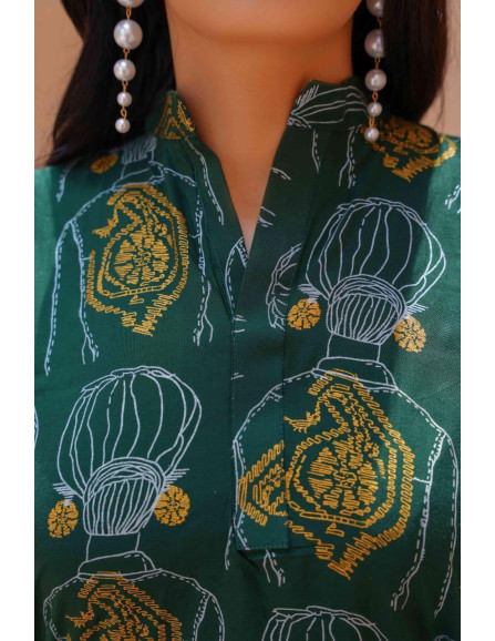 Chic Women's Stitched Printed Linen...
