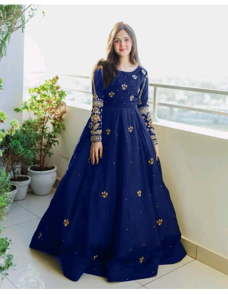 Elegant Women's Stitched Maxi and Trouser Set - Embroidered Design - 2 Pcs