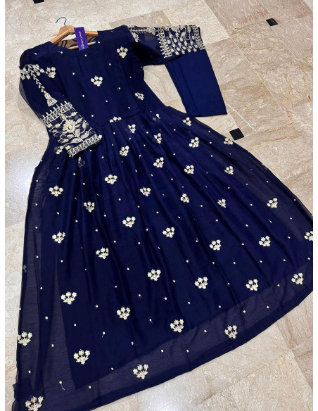 Elegant Women's Stitched Maxi and Trouser Set - Embroidered Design - 2 Pcs