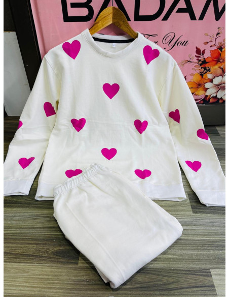 Stylish Printed Fleece Sweatshirt Tracksuit - 2 Pcs Set