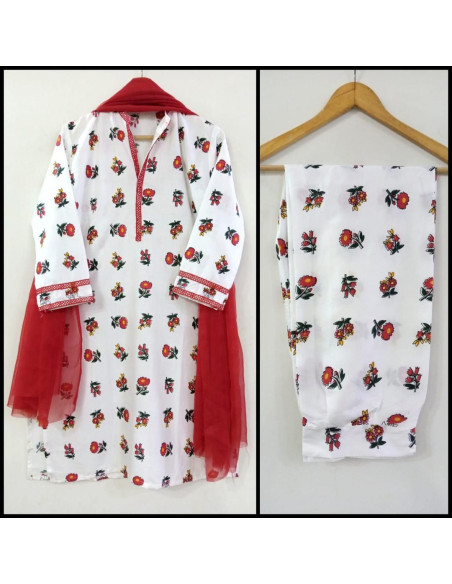 Printed Linen Women's Stitched Suit 3 Pcs Set