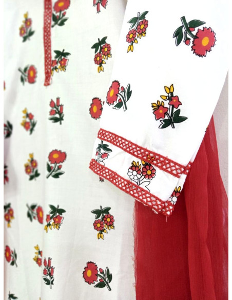 Printed Linen Women's Stitched Suit 3 Pcs Set