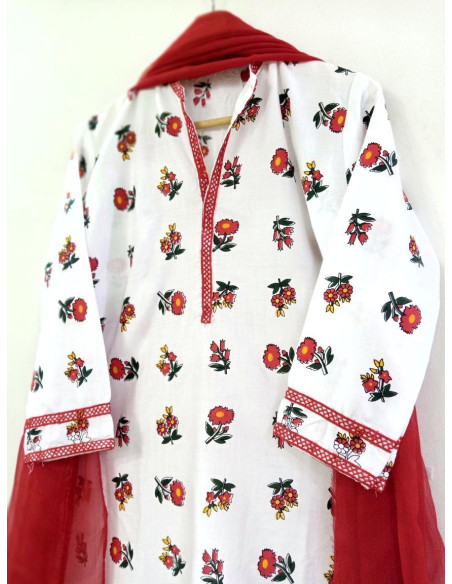 Printed Linen Women's Stitched Suit 3 Pcs Set