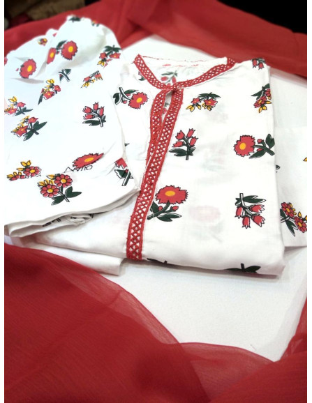 Printed Linen Women's Stitched Suit 3...