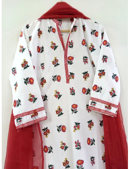 Printed Linen Women's Stitched Suit 3...