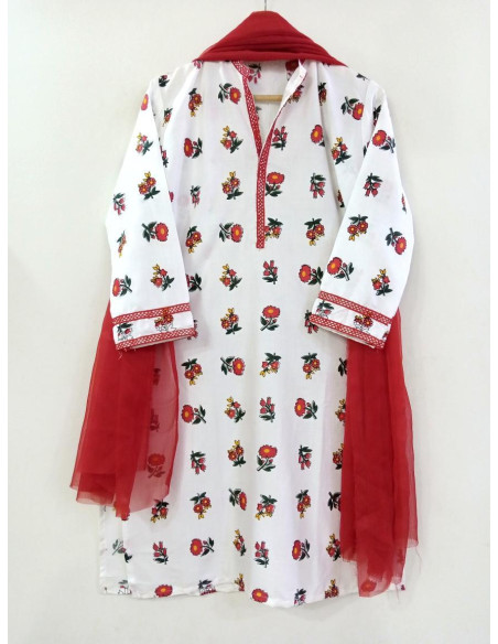 Printed Linen Women's Stitched Suit 3 Pcs Set