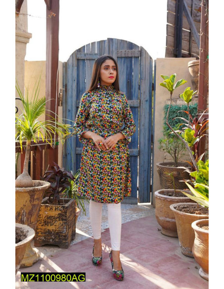 1 Pc Women's Stitched Linen Printed Top