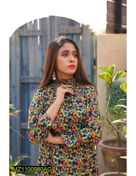 1 Pc Women's Stitched Linen Printed Top