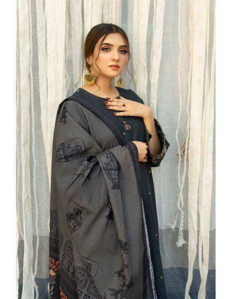 Elegant Black Embroidered Suit Set - 3 Pcs