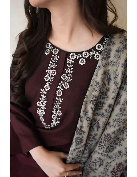 3 Pcs Women's Unstitched Plain Suit