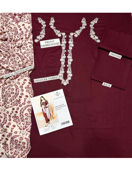 3 Pcs Women's Unstitched Plain Suit