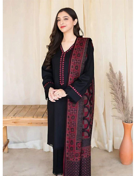 3 Pcs Women's Unstitched Plain Suit