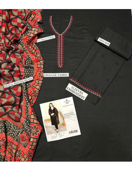 3 Pcs Women's Unstitched Plain Suit