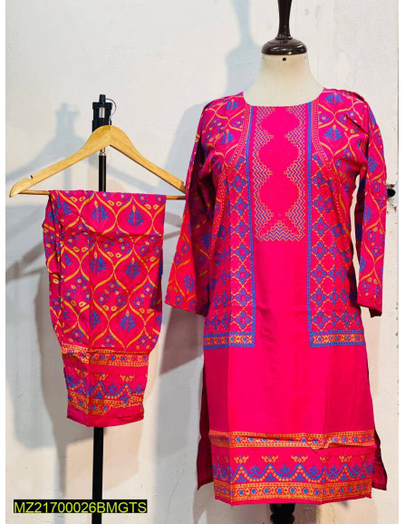 3D Block Print 2 Pcs Linen Suit