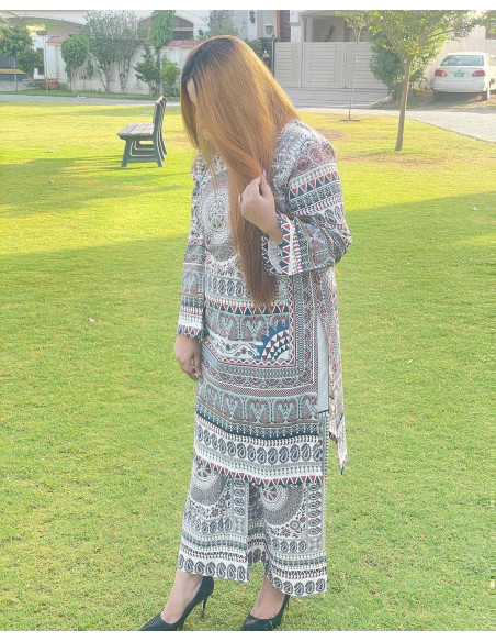 Stylish Women's Stitched Printed Shirt And Trouser Set - 2 Pcs