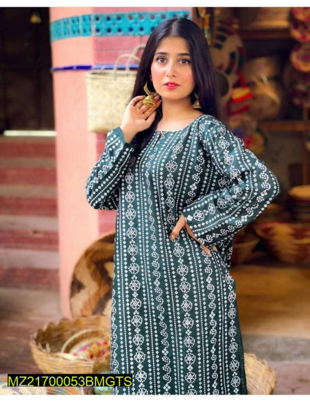 2 Pcs Women's Stitched Linen Chunri Print Suit