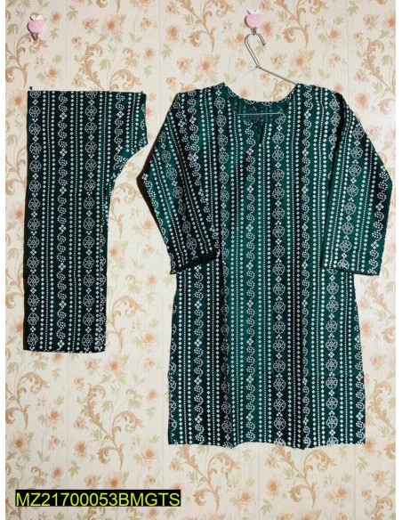 2 Pcs Women's Stitched Linen Chunri Print Suit