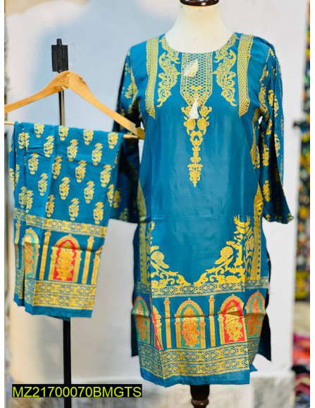 3D Block Printed 2 Pcs Stitched Suit